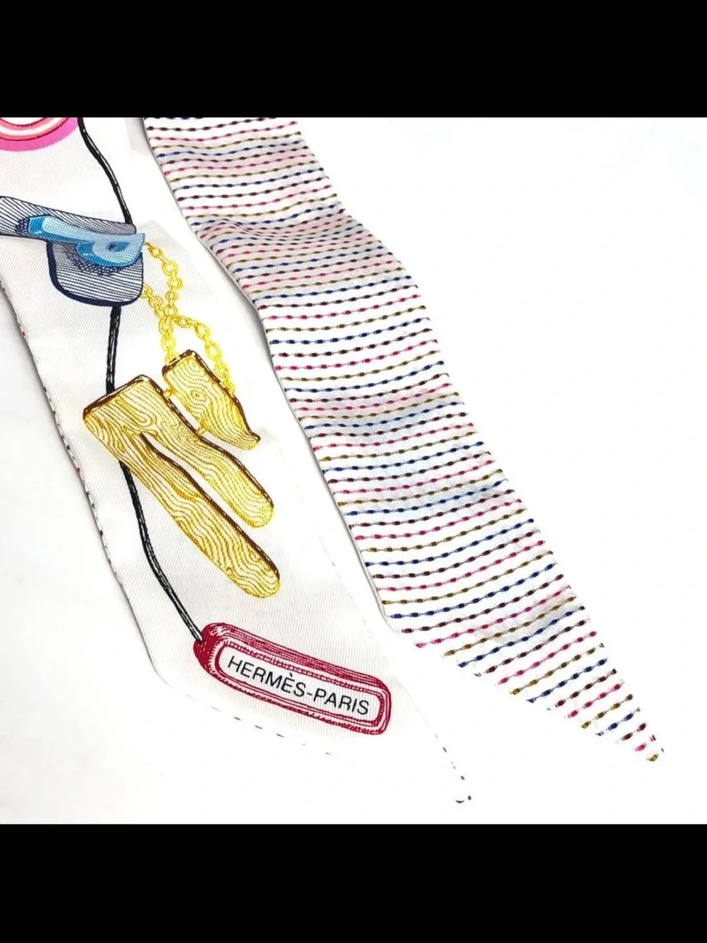 Hermes White Multicolor Silk Twilly Scarf